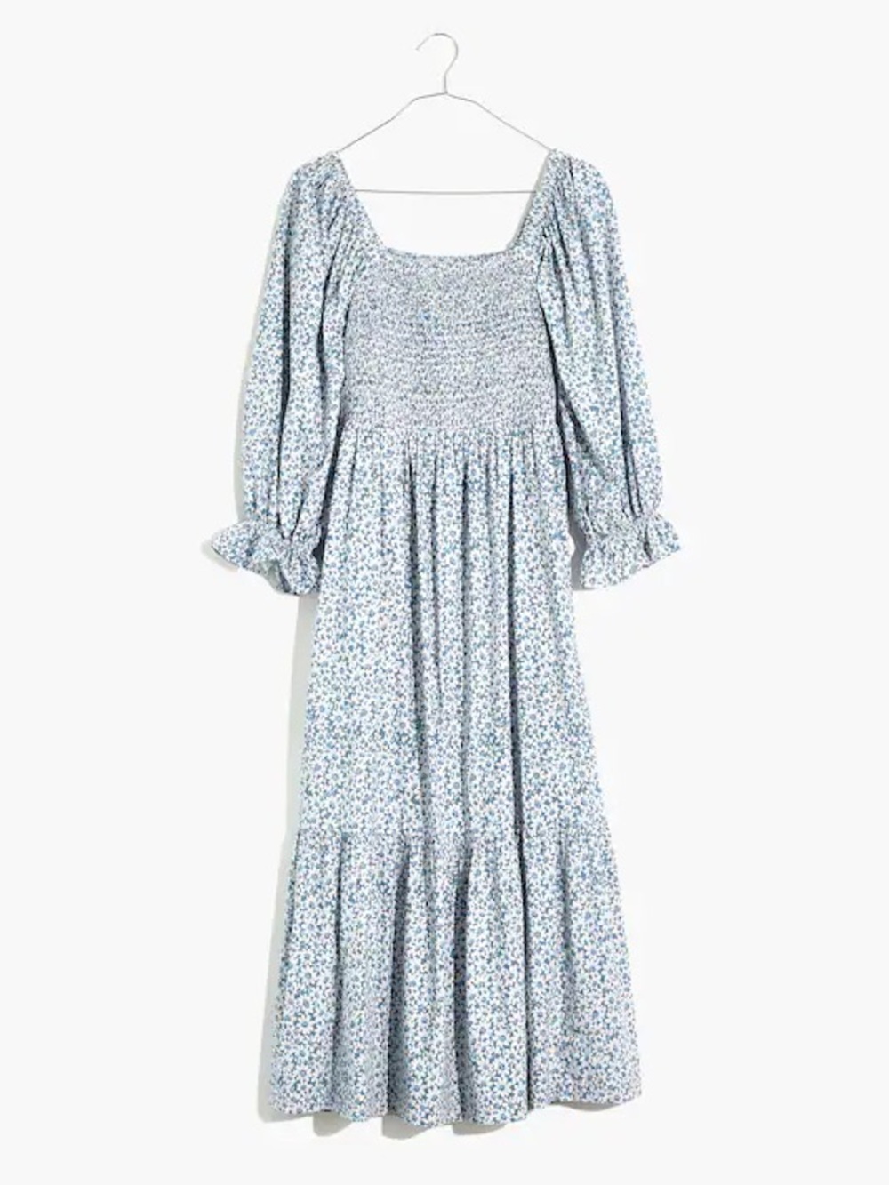 Madewell Lucie Elbow-Sleeve Smocked Midi Dress in Sunflower Field - EUC
